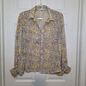 Eesome Enchantment Balloon Sleeve Print Blouse Sz S Anthropologie